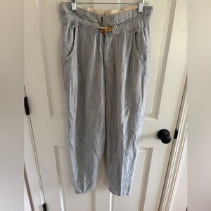 FREE PEOPLE XS PARADISE BLUE CROPPED PANTS HIGH WAISTED HIDDEN BUTTON FLY TOGGLE